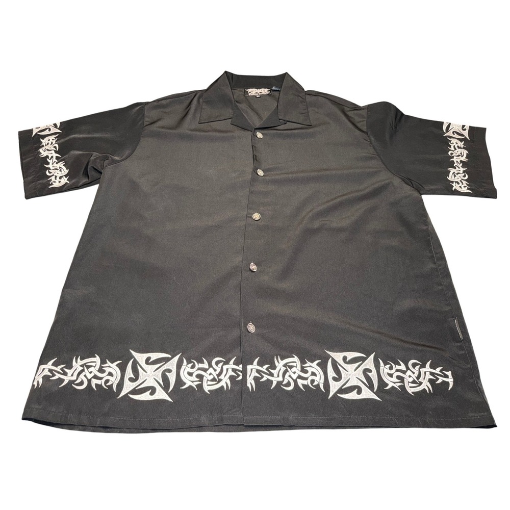 Dragonfly Clothing‎ Co Men's XL Black Button Up Tribal Cross Shirt